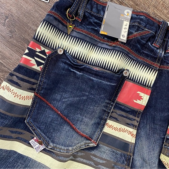 Akademiks Jeans Men 38x32 Aztec Baggy Y2K Dark Wash Embroidered Skater VTG Rare - Picture 9 of 14